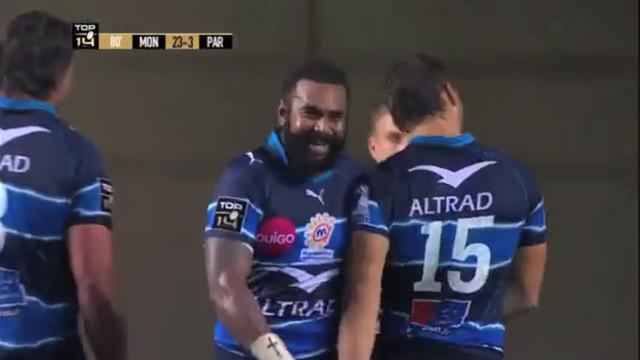 GIF. Top 14 - MHR - Stade Français. Les Parisiens n'ont pas aimé la transformation de Timoci Nagusa