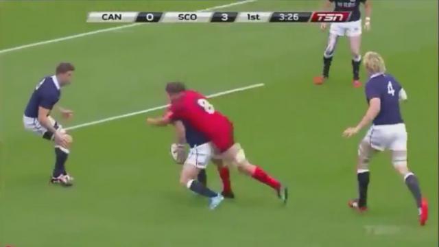 VIDEO. La superbe action du troisième ligne du Canada Tyler Ardron avec un beau plaquage offensif sur Peter Horne