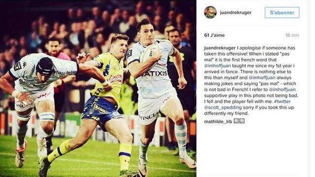 TOP 14. ASM - Racing : Le tweet maladroit de Juandre Kruger créé la polémique sur les réseaux sociaux