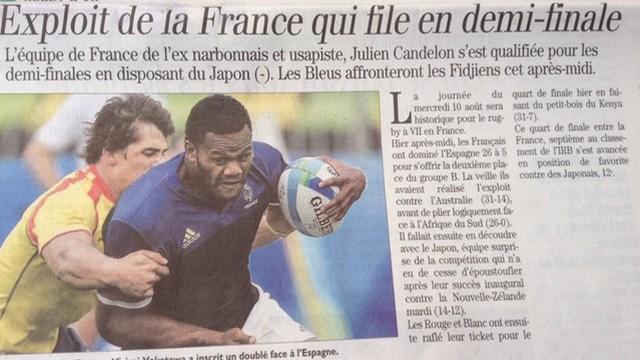 PHOTO. INSOLITE. Un journal anticipe un peu trop la victoire de France 7 face au Japon à Rio