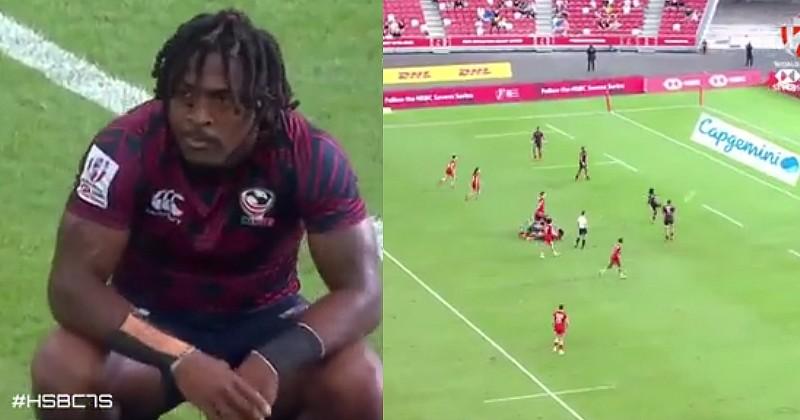 VIDEO. Rugby à 7. 😱 Vous n'avez jamais vu un essai comme ça et ce joueur non plus