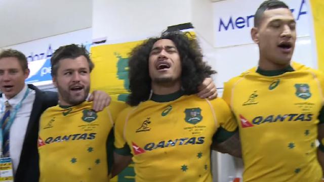 VIDÉO. Les Wallabies fêtent leur victoire dans le Rugby Championship en chantant dans les vestiaires