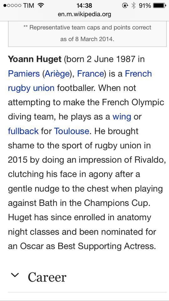 Yoann Huget se fait allumer par les Anglais via sa page Wikipédia après sa simulation  
