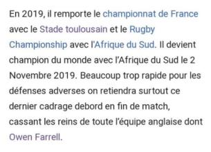 WTF : la page Wikipedia de Cheslin Kolbe mise à jour... et ça ne va pas plaire à Owen Farrell !