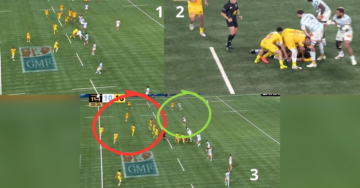 Un nouvelle fois, un temps de jeu au centre du terrain, Le Garrec inverse et c'est dangereux pour le Racing 92.© Canal+