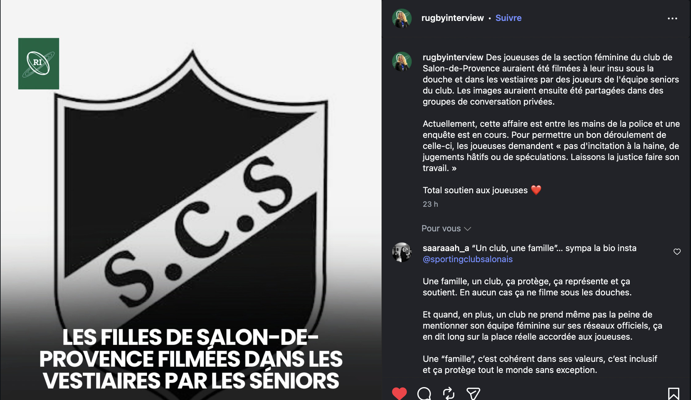 Le post Instagram de Rugbyinterview, ayant mis l'affaire en lumière