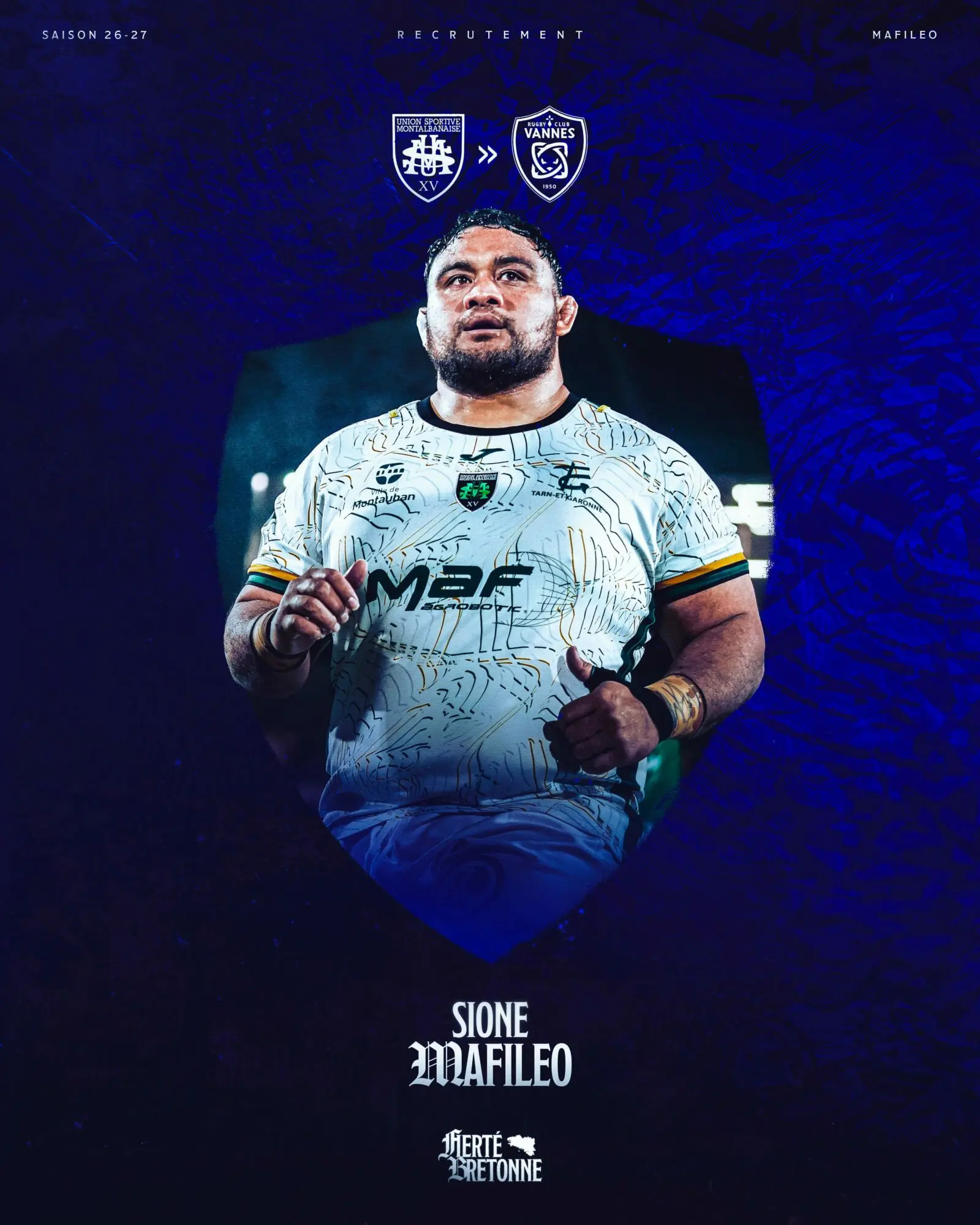 Le communiqué du club vannetais annonçant le transfert de Sione Mafileo. Crédit : Rugby Club Vannes
